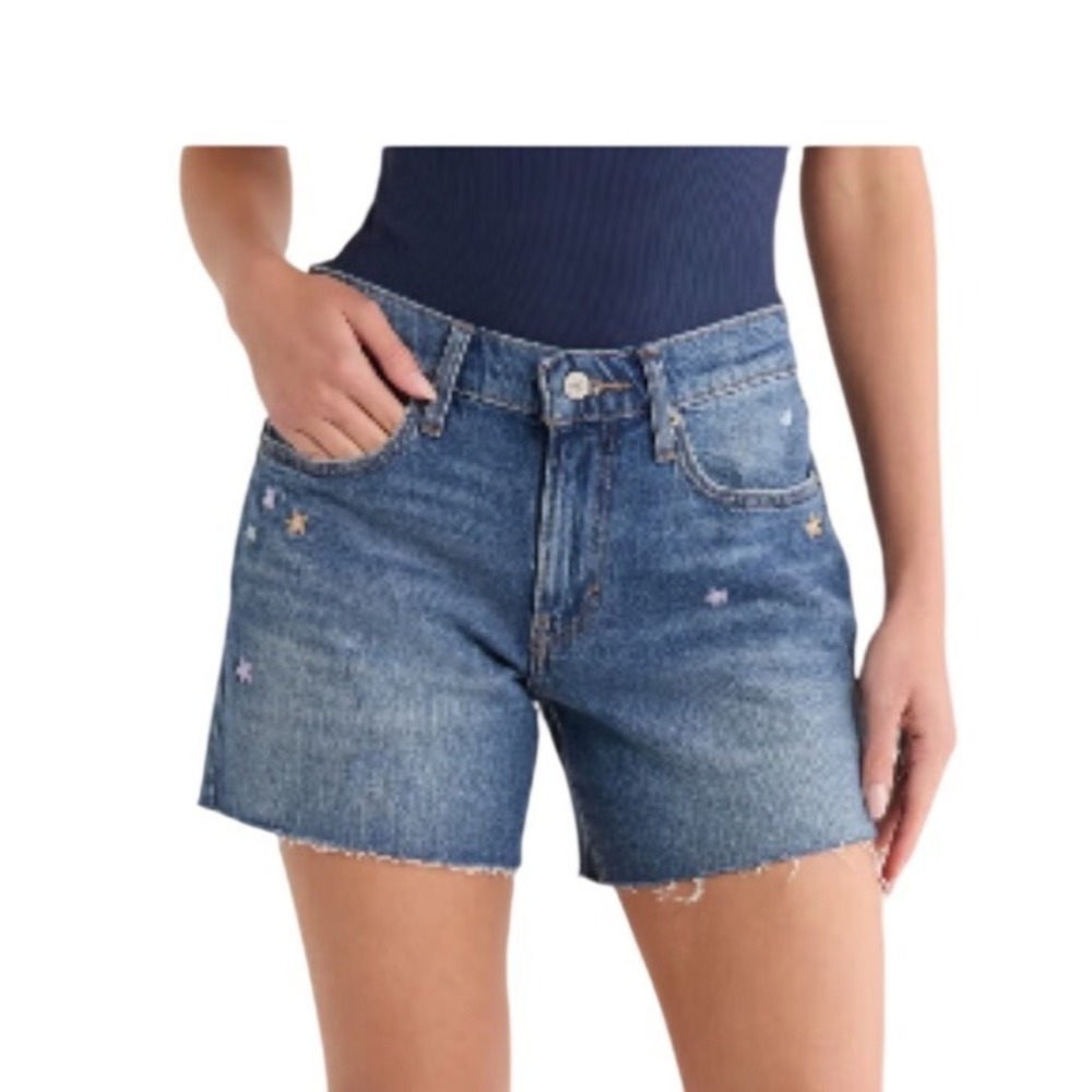 Lucky brand High Rise 4 Inch Mom Shorts Floral Embroidered Denim Size 4/27 retro